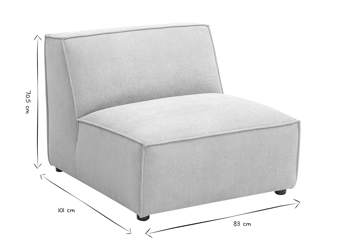 Module droit pour canap� en tissu beige avec dimensions 70,5x101x83 cm en noir et blanc.