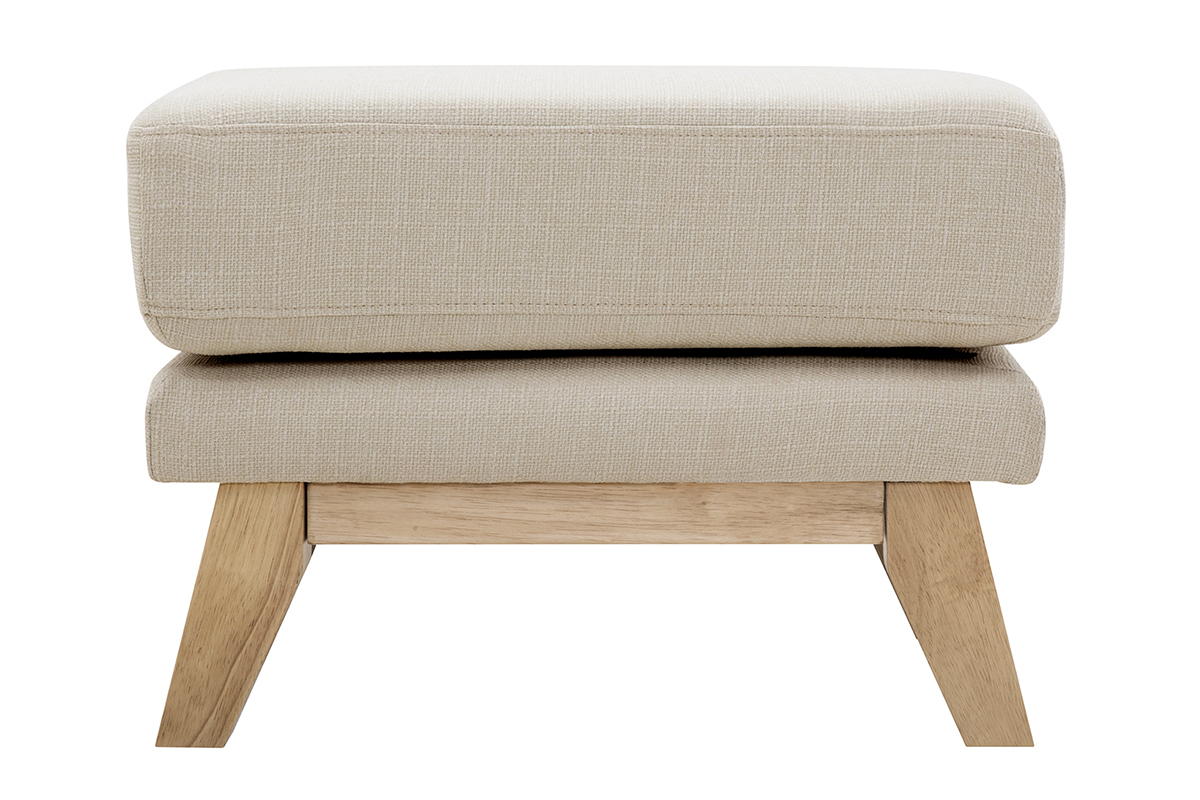 Pouf repose-pieds d�houssable scandinave en tissu beige et bois clair OSLO
