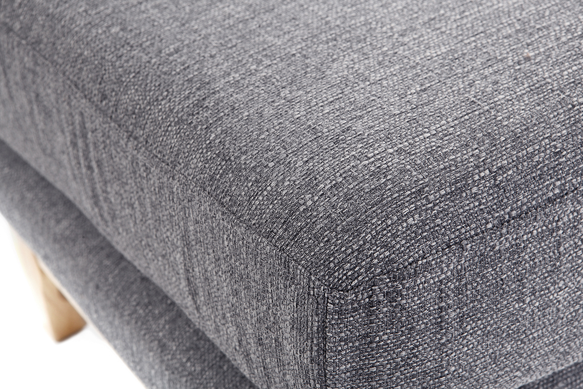 Pouf repose-pieds d�houssable scandinave en tissu gris clair et bois clair OSLO