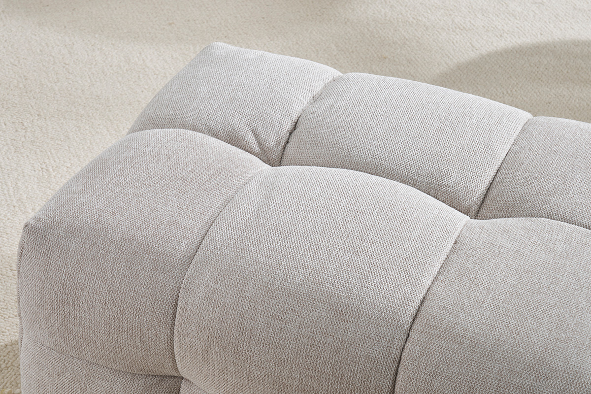 Pouf repose-pieds design en tissu effet velours textur� beige CORTO