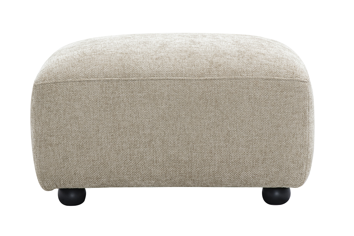Pouf rectangulaire en tissu effet velours textur� beige, vue de face.