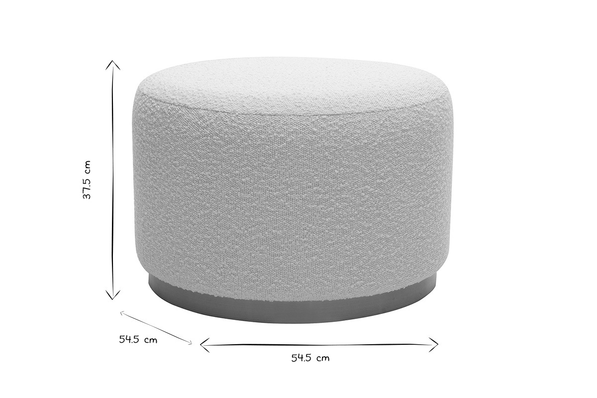 Pouf rond en tissu effet laine boucl�e blanc cass� et m�tal dor� D54 cm AMAYA