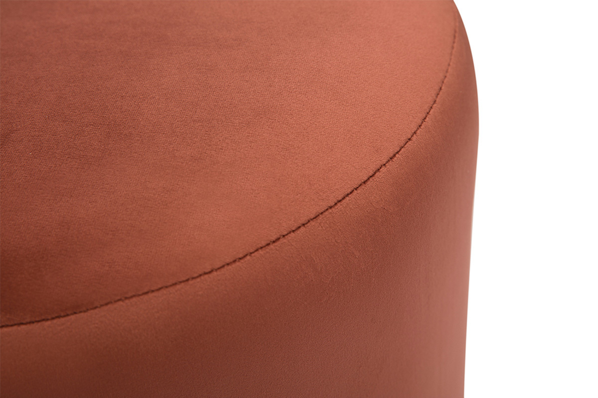 Pouf rond en velours rouge tomette et m�tal dor� D40 cm AMAYA