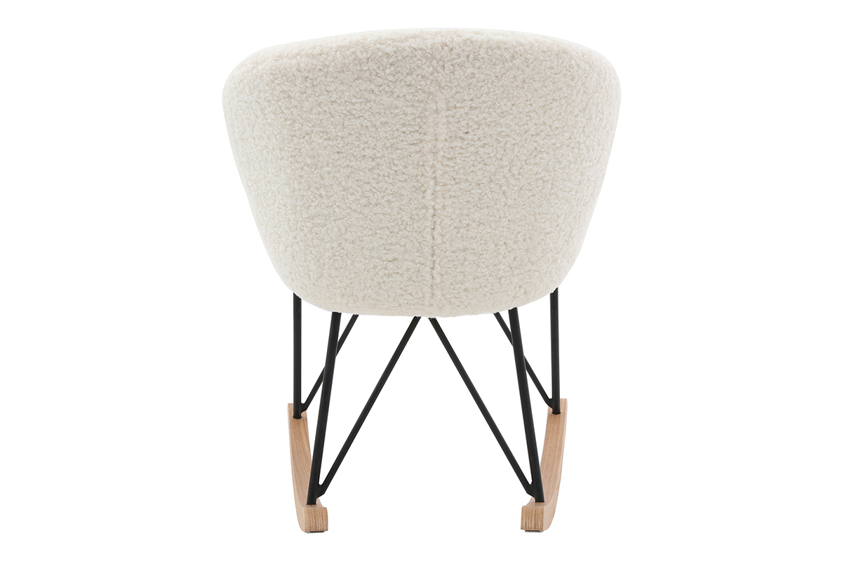 Rocking chair en tissu effet peau de mouton blanc, m�tal noir et bois clair RHAPSODY