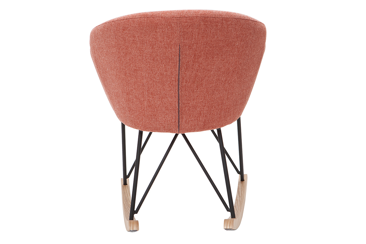 Rocking chair en tissu effet velours textur� terracotta, m�tal noir et bois clair RHAPSODY