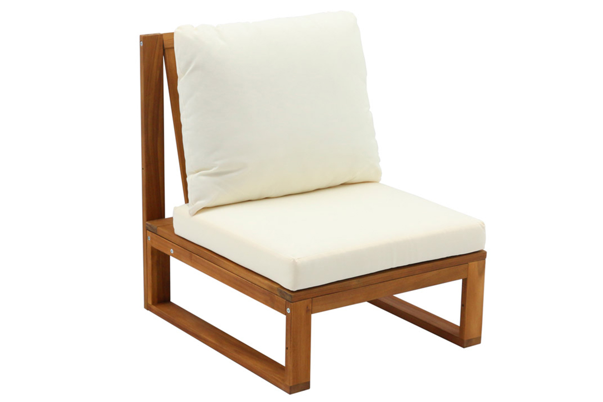 Salon de jardin d'angle 6-8 places en bois massif avec coussins d�houssables beige naturel SALSA