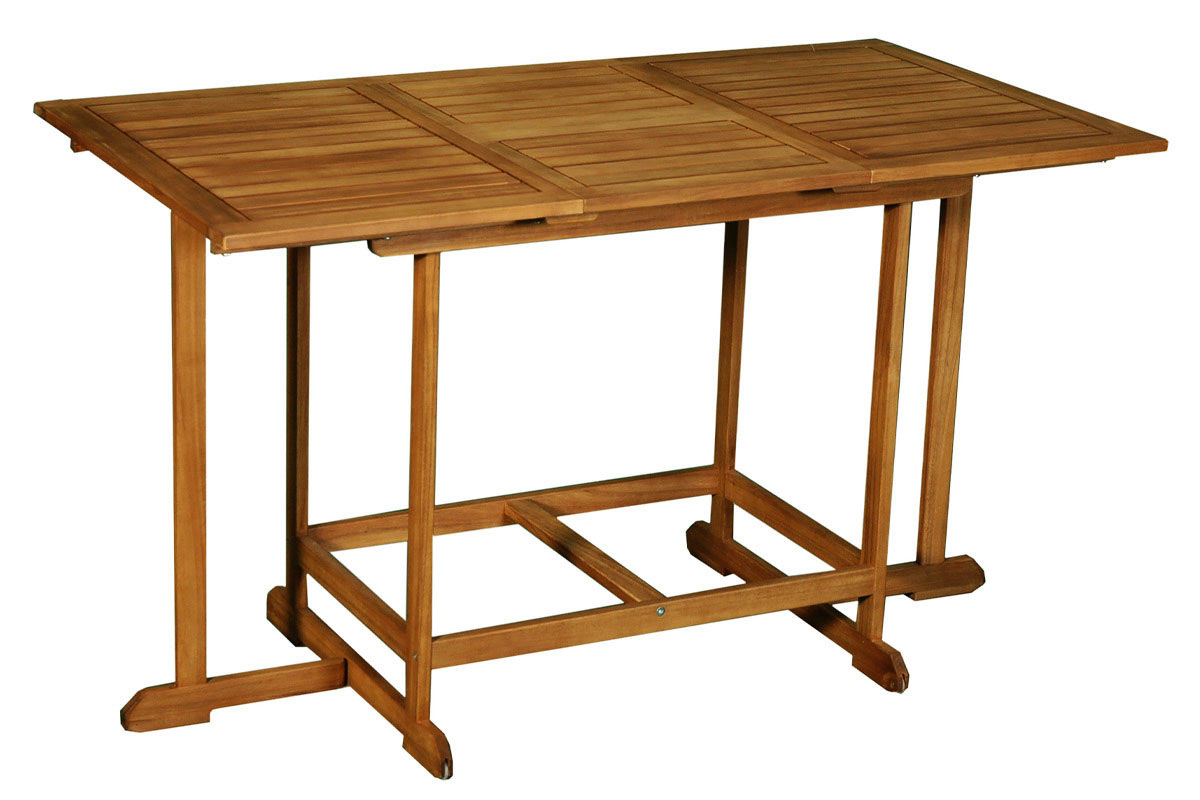 Table extensible en bois d'acacia avec rangements, vue de c�t�.