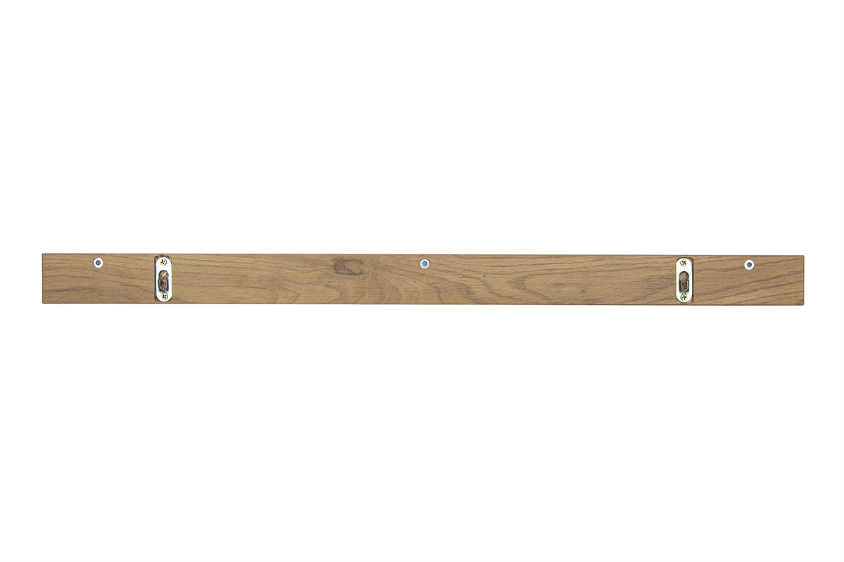 Support mural en bois clair ch�ne de dos, longueur 75 cm avec fixations visibles.