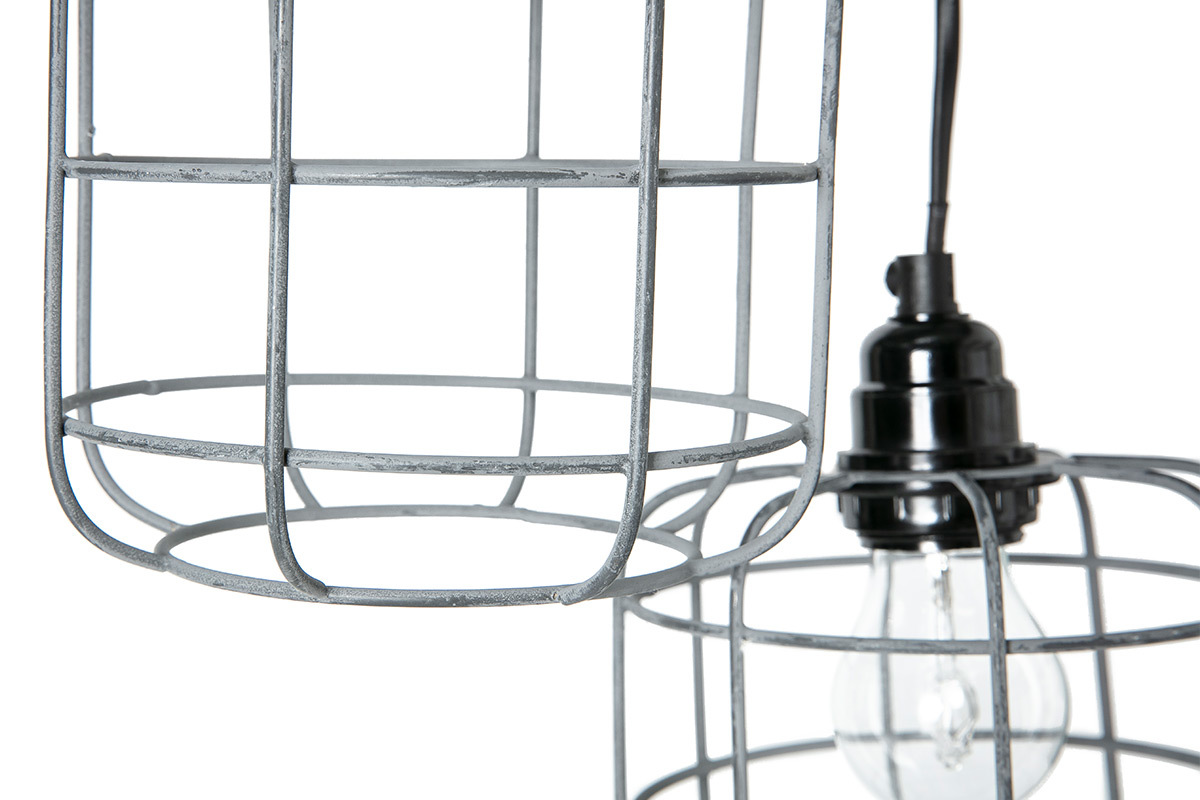 Suspension industrielle 5 lampes �tag�es en m�tal patin� effet vieilli L30 cm LOFT