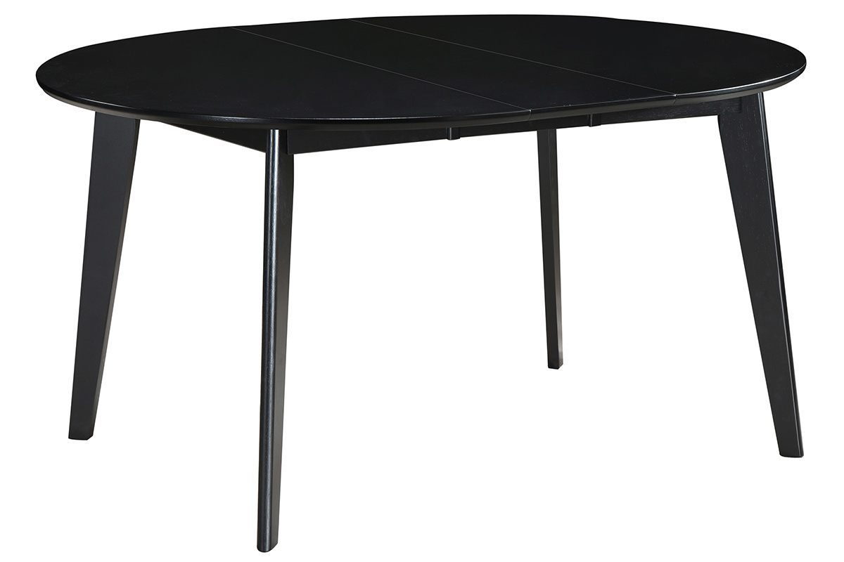 Table � manger extensible ronde noire LEENA, vue de 3/4.