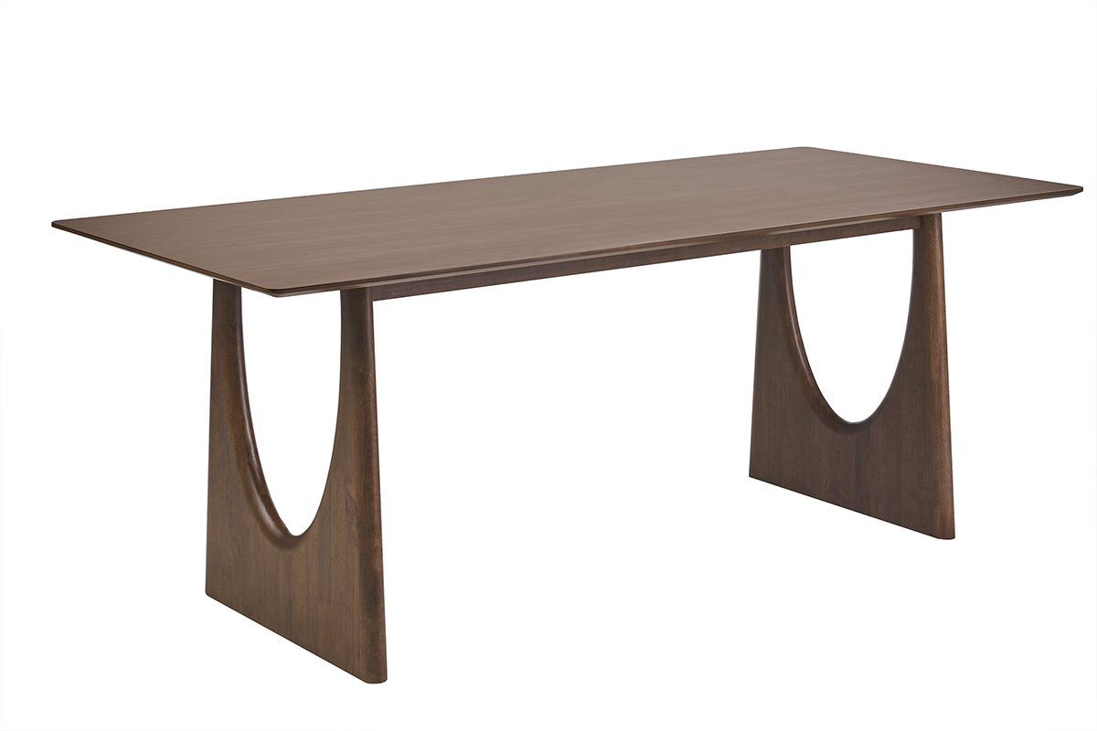 Table � manger rectangulaire en bois fonc� noyer, vue de trois quarts.