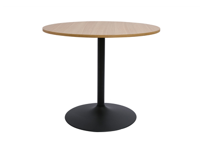 Table &agrave; manger design ronde en bois clair ch&ecirc;ne et m&eacute;tal noir D90 cm CALISTA