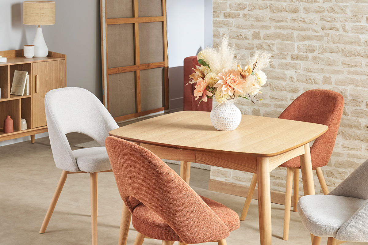 Table � manger extensible carr�e en bois clair L90-130 cm NORDECO