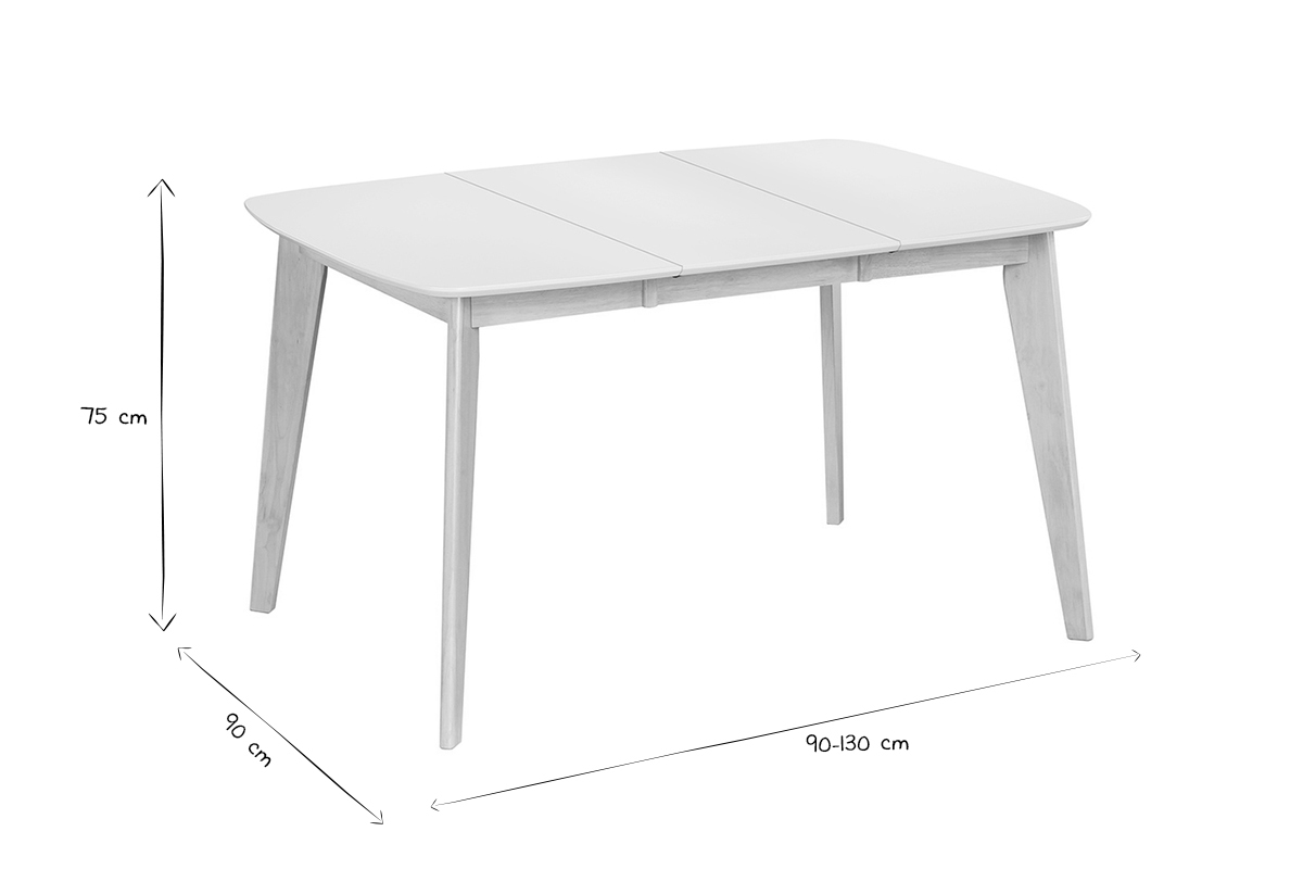 Table � manger extensible scandinave carr�e blanche et bois L90-130 cm LEENA