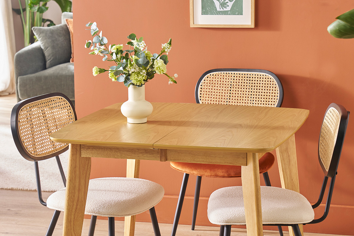 Table � manger extensible scandinave carr�e placage ch�ne L90-130 cm LEENA