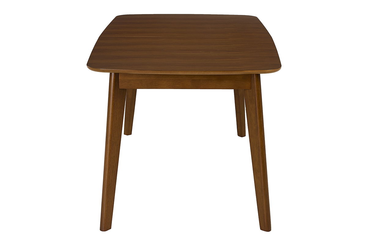 Table � manger en bois fonc� vue de profil, format rectangulaire.