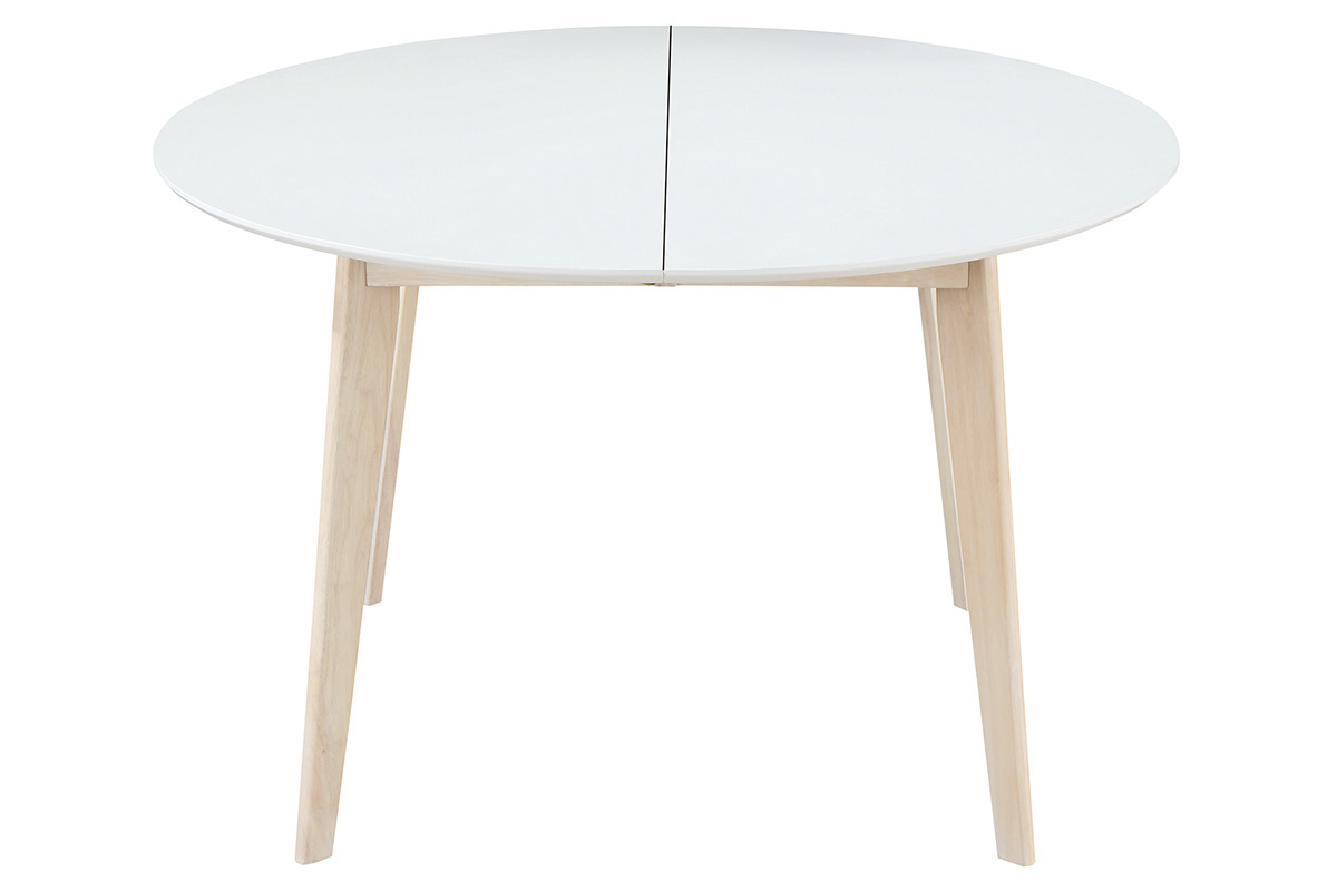 Table � manger scandinave ronde extensible blanc et bois L120-150 cm LEENA
