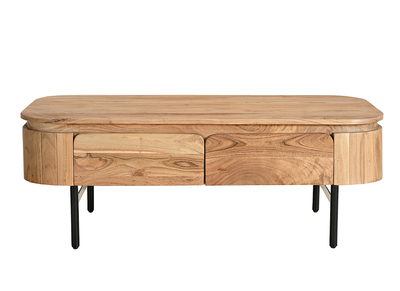 Table basse avec rangements en bois massif et m&eacute;tal noir 4 tiroirs L115 cm NAPOLI