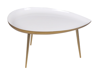 Table basse design en acier laqu&eacute; blanc et dor&eacute; L80 cm DROP