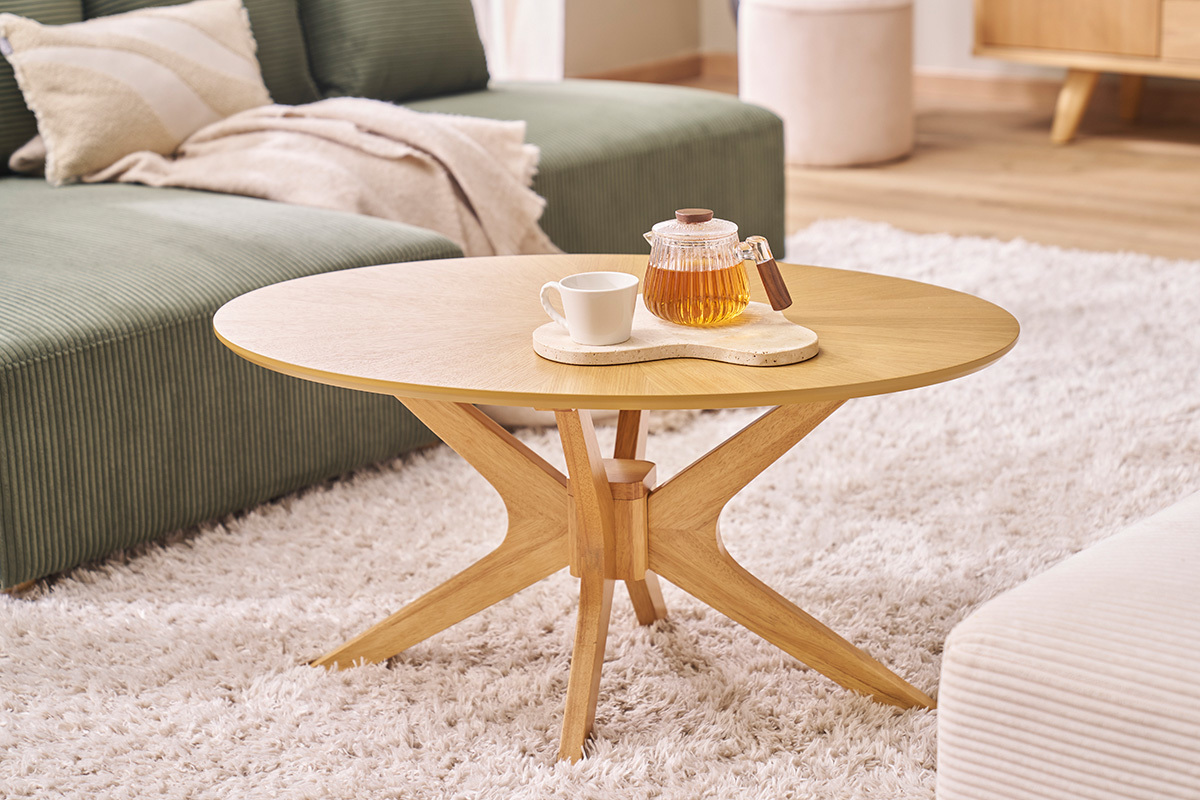Table basse ovale bois clair ch�ne L90 cm DIELLI