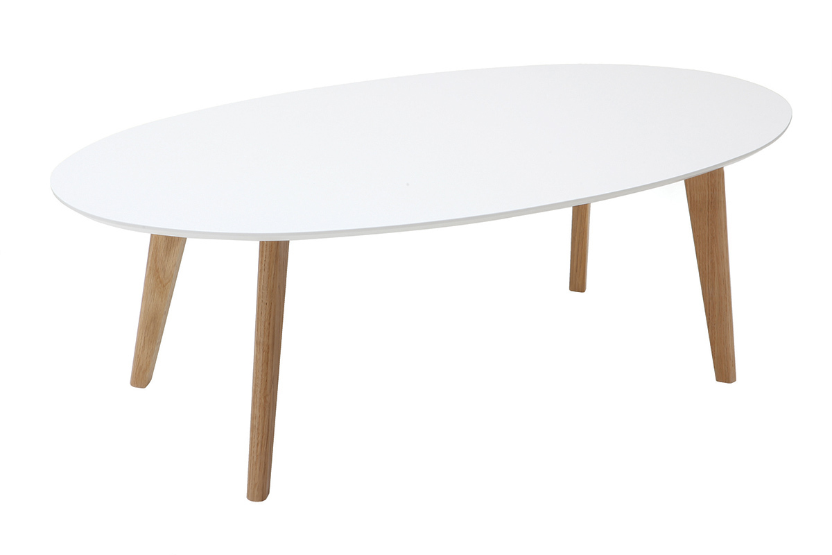 Table basse ovale scandinave blanc et bois clair ch�ne L120 cm EKKA