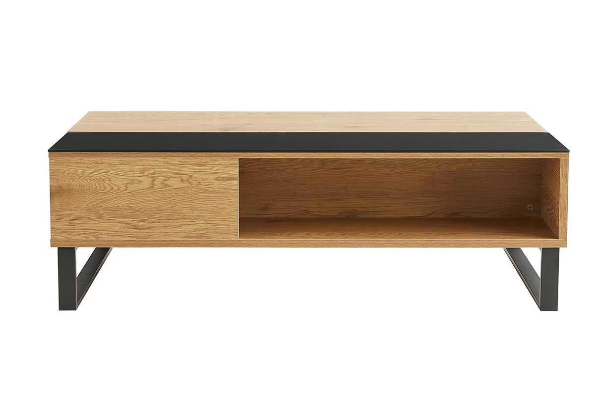 Table basse relevable rectangulaire bois clair et m�tal noir L110 cm WYNN