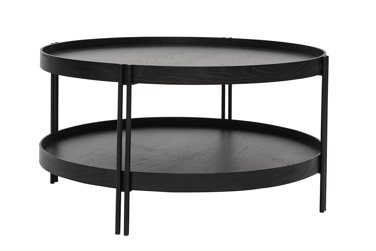 Table basse ronde design bois noir et m�tal noir D80 cm TWICE