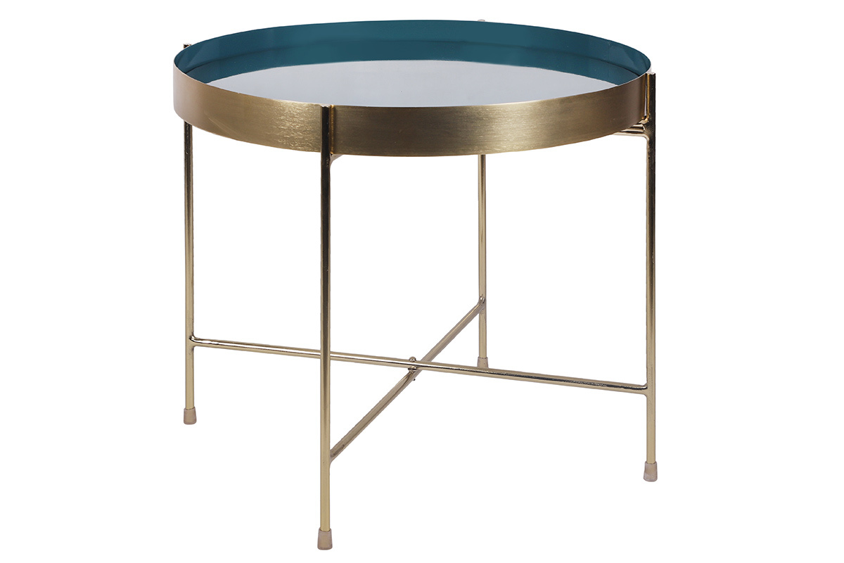 Table d'appoint avec plateau r�versible bleu canard / blanc D51 cm SATEEN