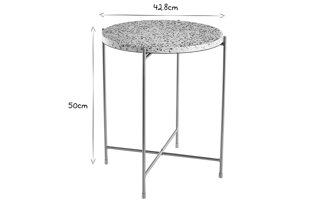 Table d'appoint design ronde en terrazzo et m�tal dor� D40 cm MEZZO
