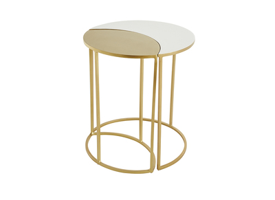 Table d'appoint en m&eacute;tal laqu&eacute; blanc et dor&eacute; TOSCANE