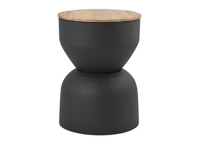 Table d'appoint ronde design avec rangement en m&eacute;tal gris anthracite et bois manguier massif D30 cm YOYO