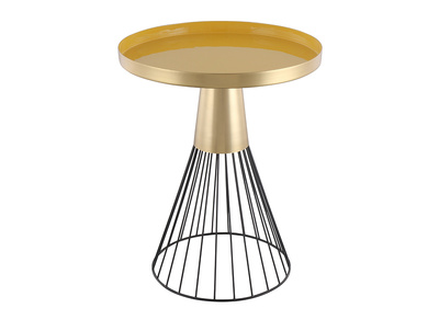Table d'appoint ronde en acier laqu&eacute; moutarde et dor&eacute; D41 cm SPLEEN