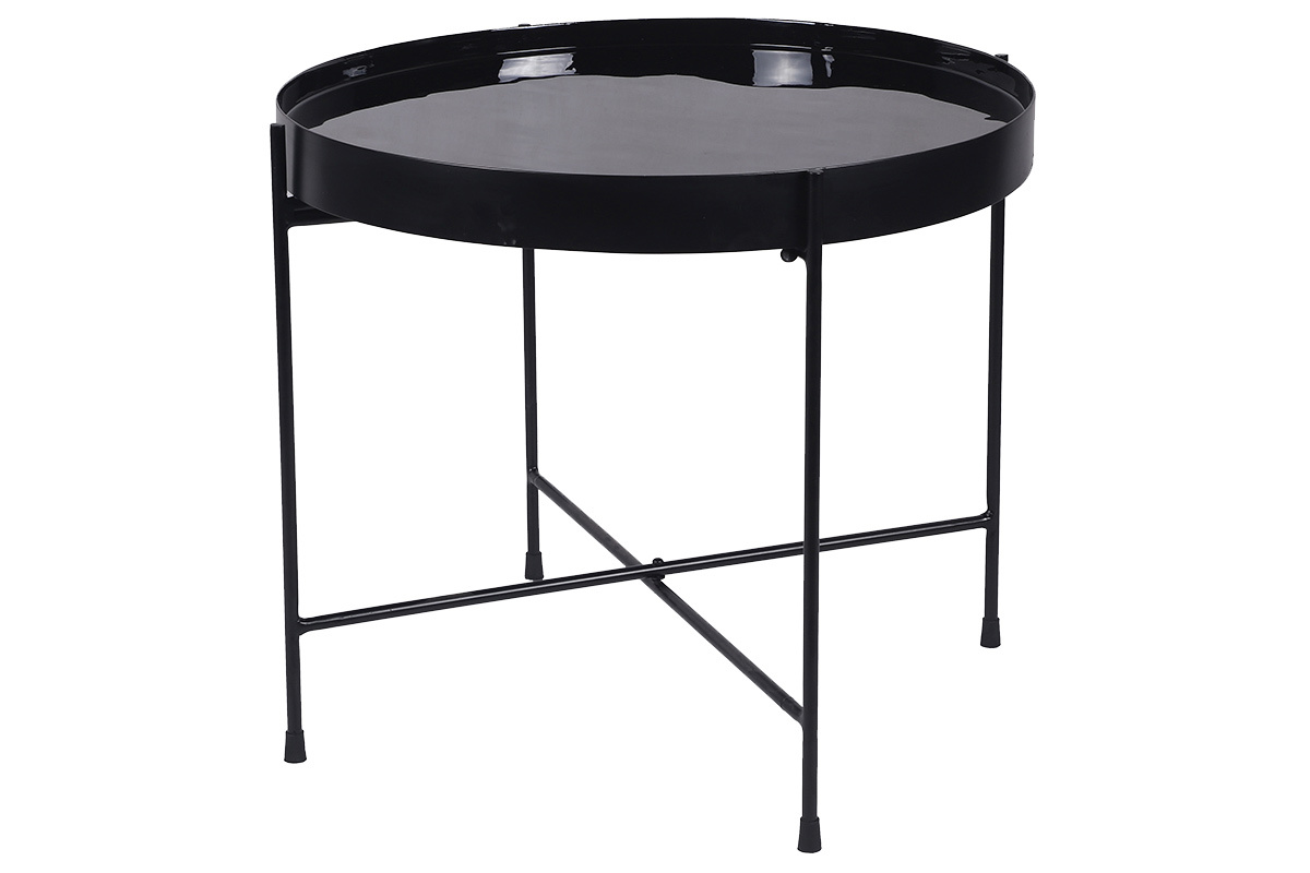 Table d'apppoint ronde avec plateau r�versible bleu canard / noir D51 cm SATEEN