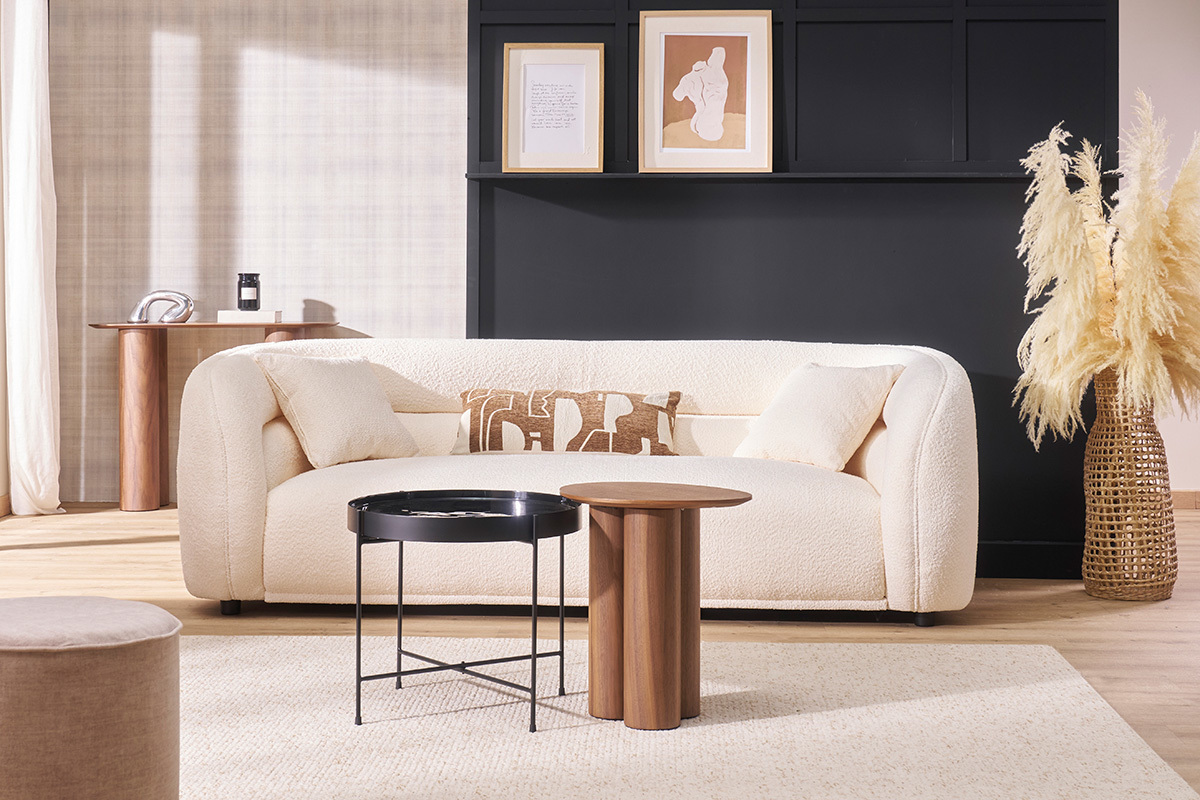 Table d'apppoint ronde avec plateau r�versible bleu canard / noir D51 cm SATEEN