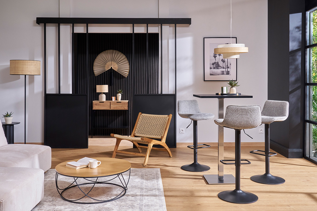 Table de bar design carr�e noire L60 cm JORY