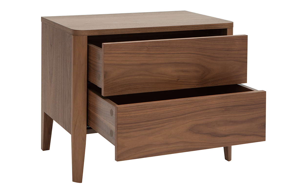 Table de chevet avec rangements 2 tiroirs bois fonc� noyer BENJA