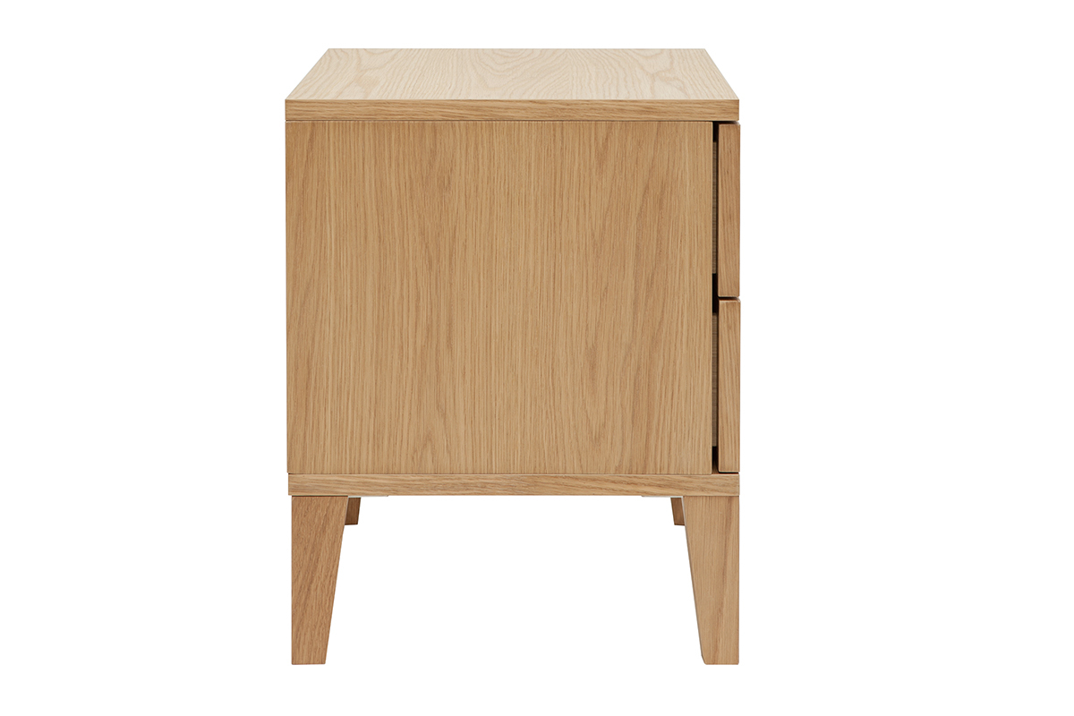Table de chevet avec rangements 2 tiroirs scandinave bois clair ch�ne FREDDY
