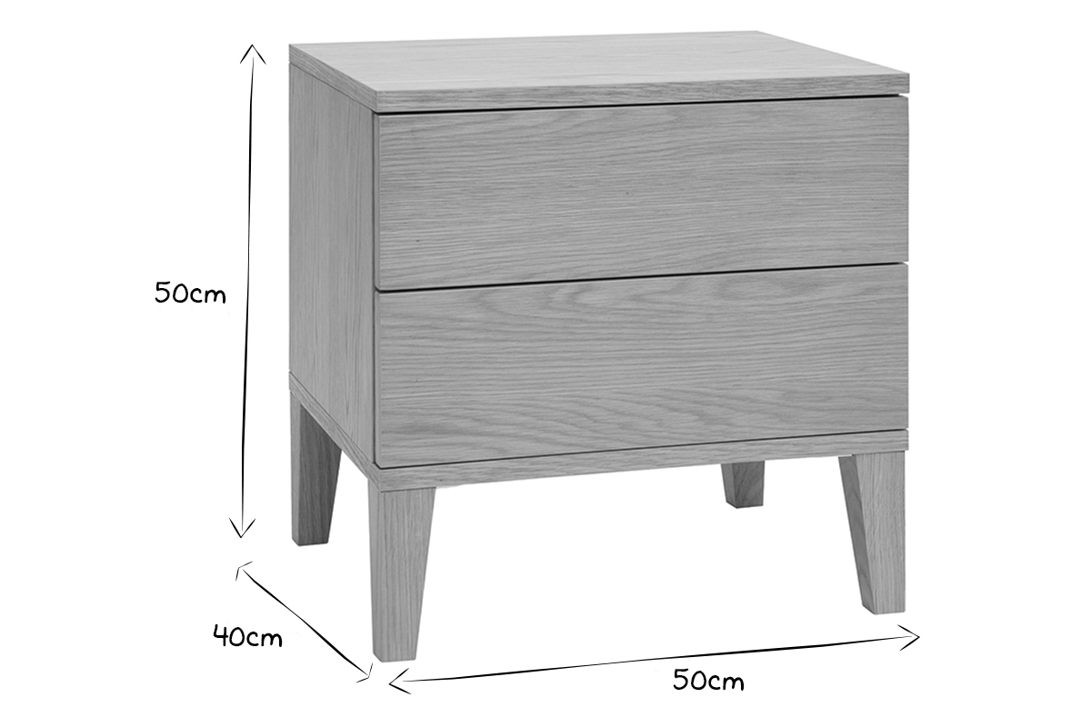 Table de chevet avec rangements 2 tiroirs scandinave bois clair ch�ne FREDDY
