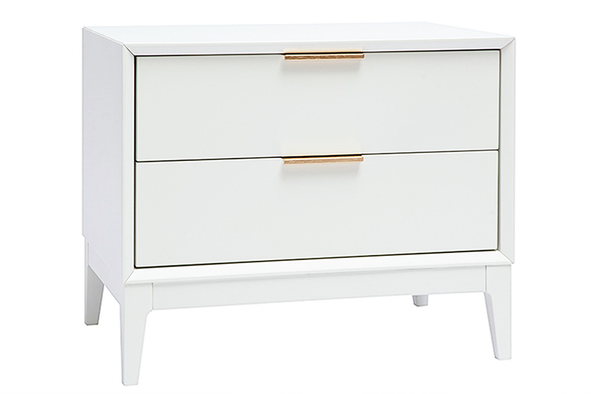 Table de chevet blanche mat et m�tal dor� avec rangements GIANA