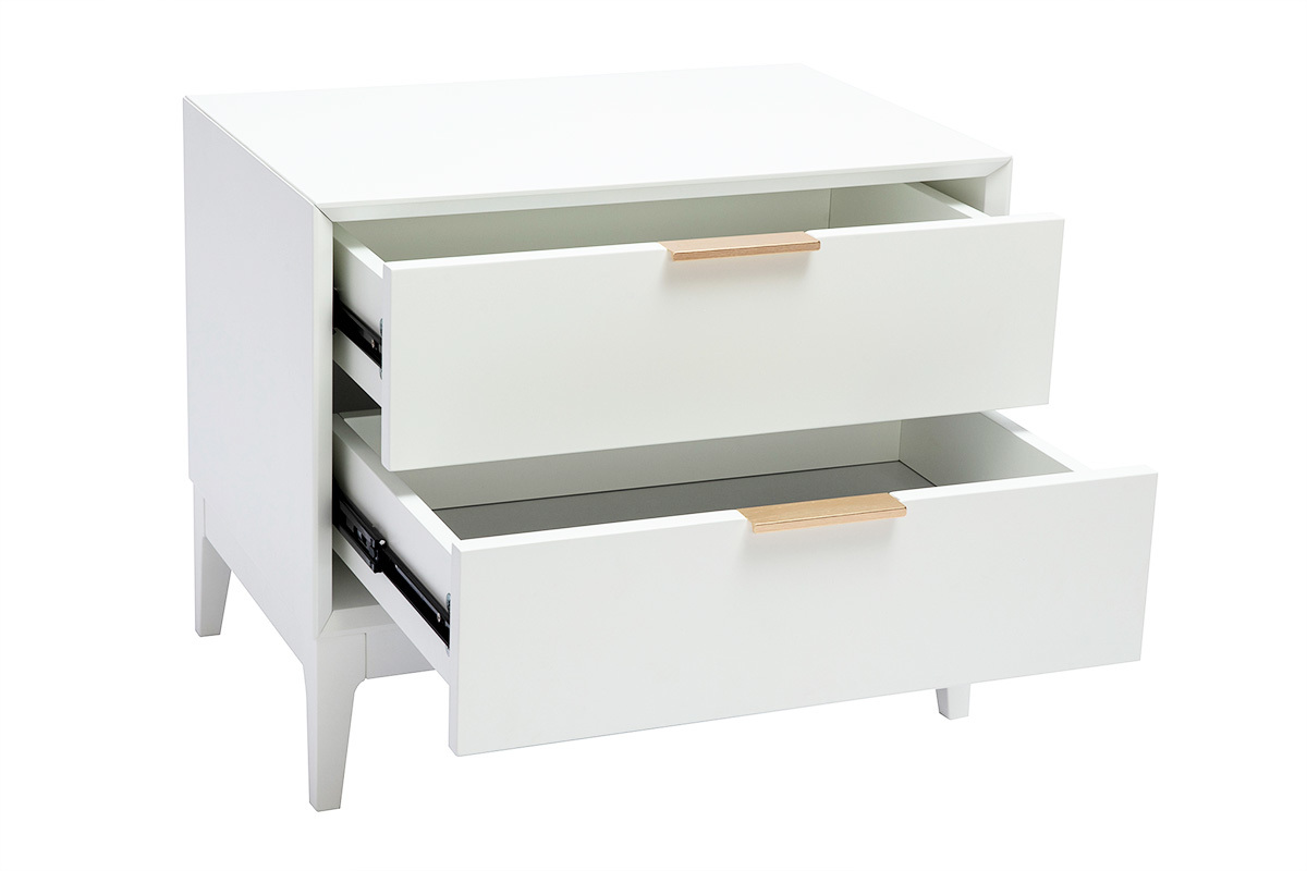 Table de chevet blanche mat et m�tal dor� avec rangements GIANA