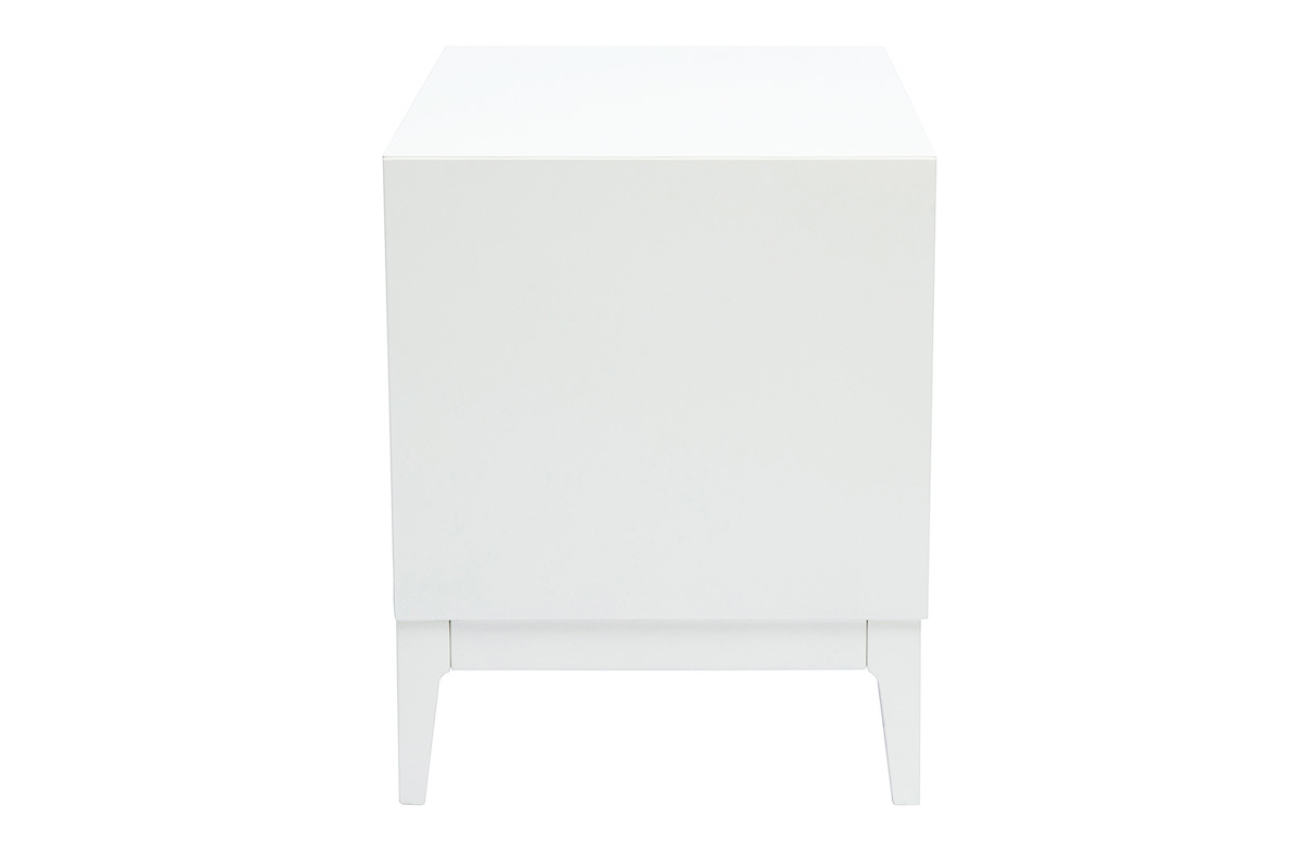 Table de chevet blanche mat et m�tal dor� avec rangements GIANA