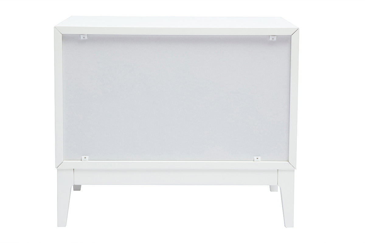 Table de chevet blanche mat et m�tal dor� avec rangements GIANA
