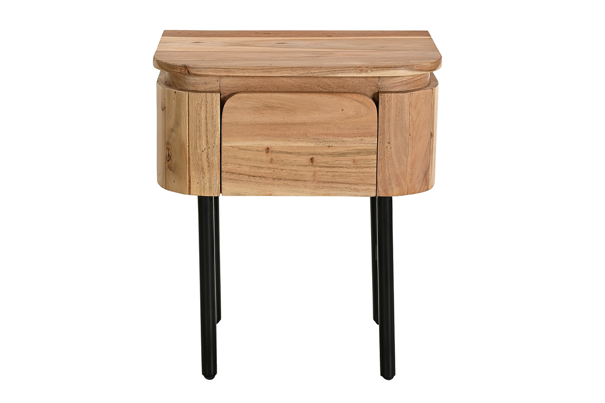 Table de chevet en bois massif et m�tal noir avec tiroir NAPOLI