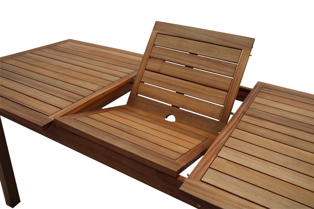 Table de jardin extensible rallonges int�gr�es en bois massif L160-210 cm MAYEL