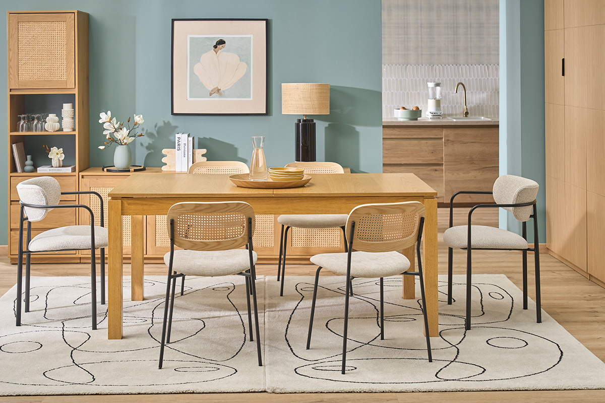 Table extensible avec rallonges int�gr�es en bois clair ch�ne L170-230 cm SYLVA