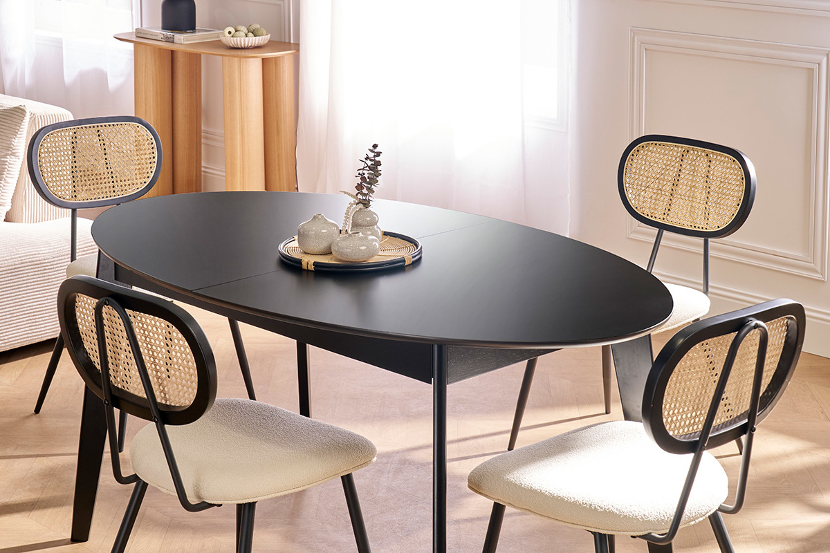 Table extensible rallonges int�gr�es ovale en bois noir L160-200 cm MARIK