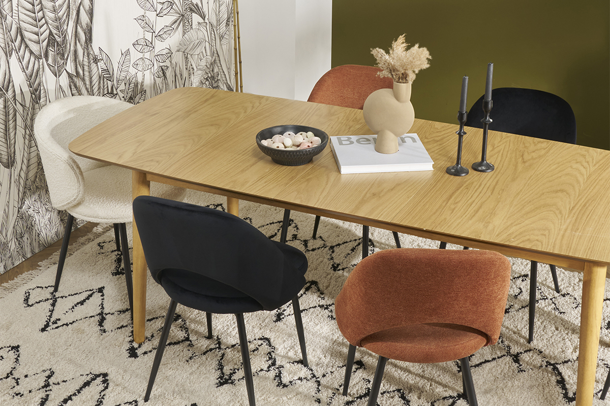 Table extensible rallonges int�gr�es rectangulaire en bois clair ch�ne L180-220 cm EGO