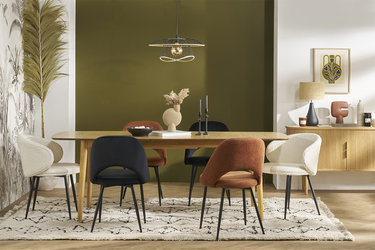 Table extensible rallonges int�gr�es rectangulaire en bois clair ch�ne L180-220 cm EGO