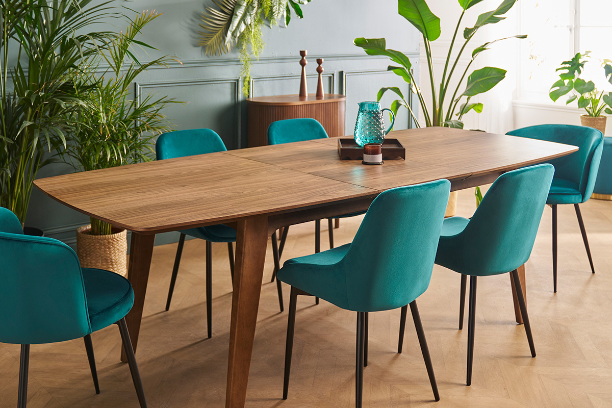 Table extensible rallonges int�gr�es rectangulaire en bois fonc� noyer L180-230 cm FIFTIES