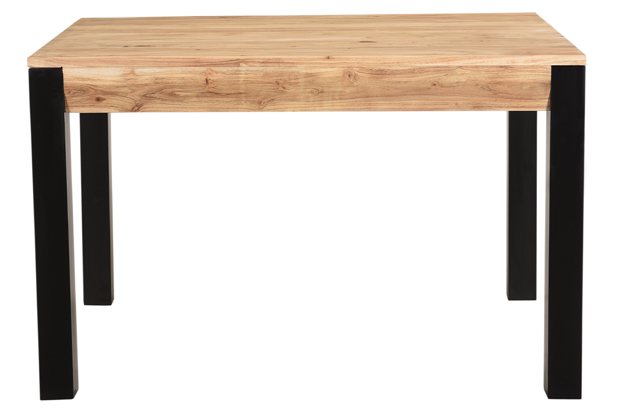 Table extensible rallonges int�gr�es rectangulaire en bois massif et m�tal noir L120-210 cm TRAP
